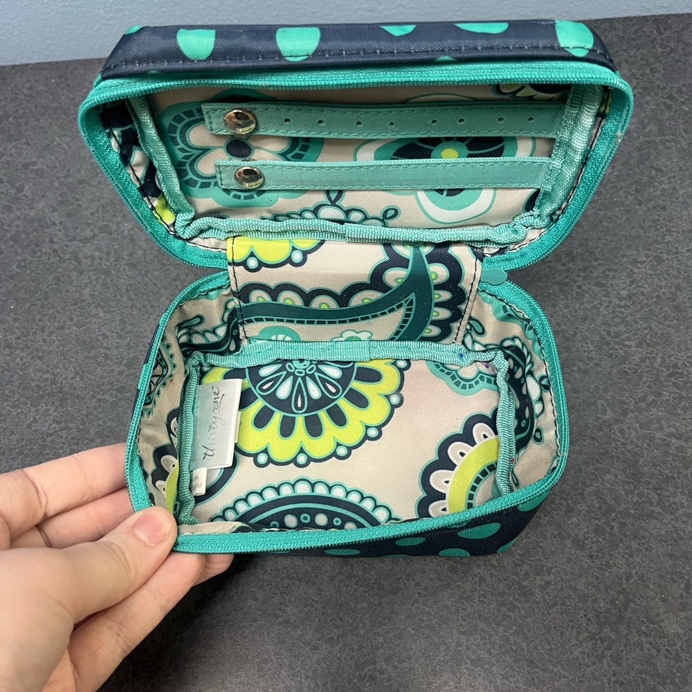 Thirty-One Teal and Navy Cosmetic and/or jewelry travel bag.